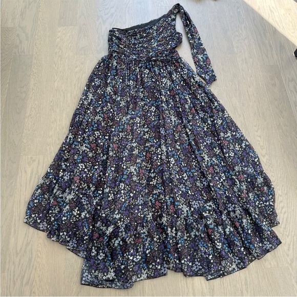 Ieena for Mac Duggal One Shoulder Floral Gown Maxi Dress Purple Chiffon Size 14 - Picture 5 of 5